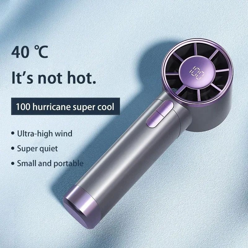 Ventilator portabil reincarcabil USB cu display LED si 100 viteze reglabile, gri mov
