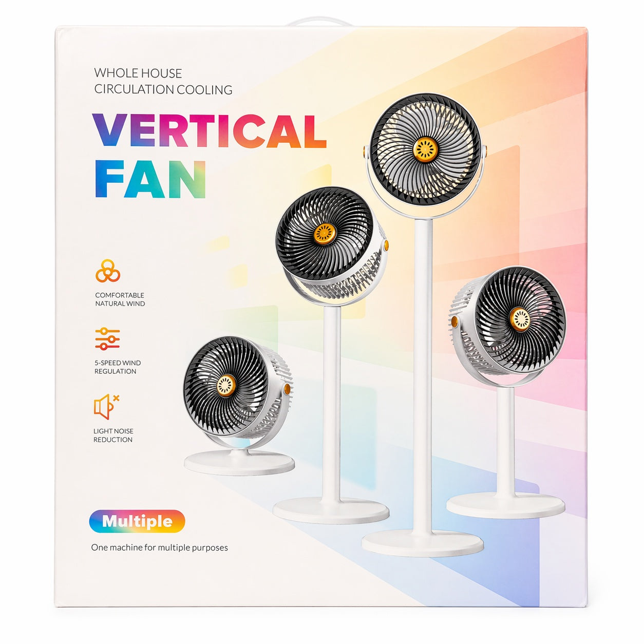 Ventilator vertical 80cm alb gri cu picior reglabil, 5 viteze, design modern
